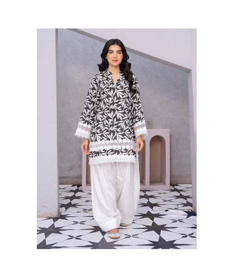 iShopping - Ahlam Monochrome Foliage Printed Lawn Kurta Set 2-piece