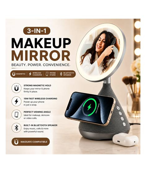 iShopping - 3-in-1 Makeup Mirror with Bluetooth Speaker & 15W Wireless Charger
