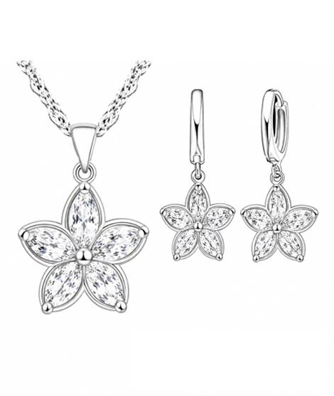 iShopping - EvaEsh Floral Necklace Earrings Jewelry Set Silver
