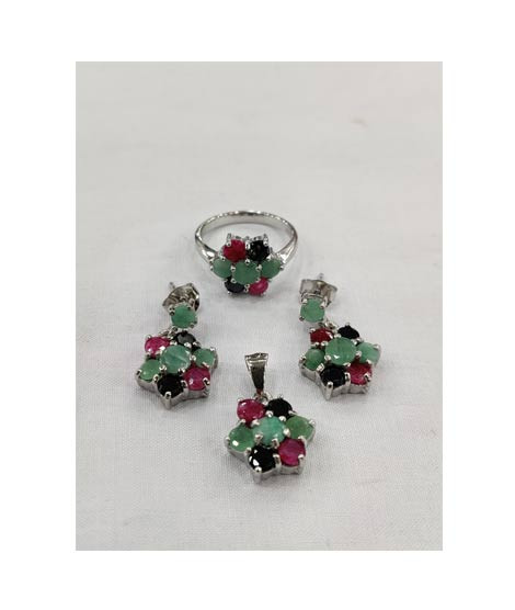 iShopping - Gilgit Bazaar Multi Stone Silver Set (16)