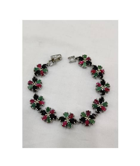 iShopping - Gilgit Bazaar Multi Stone Silver Bracelet (15)