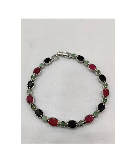 iShopping - Gilgit Bazaar Multi Stone Silver Bracelet (18)