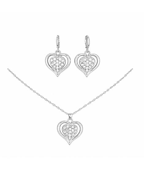 iShopping - EvaEsh Heart Zircon Necklace Earrings Jewelry Set Silver