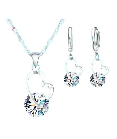 iShopping - EvaEsh Heart Zircon Necklace Earrings Jewelry Set Silver (0009)