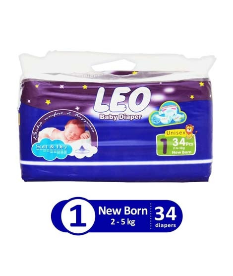 iShopping - Leo Blue Baby Diaper New Born 2-5 KG Pack Of 34