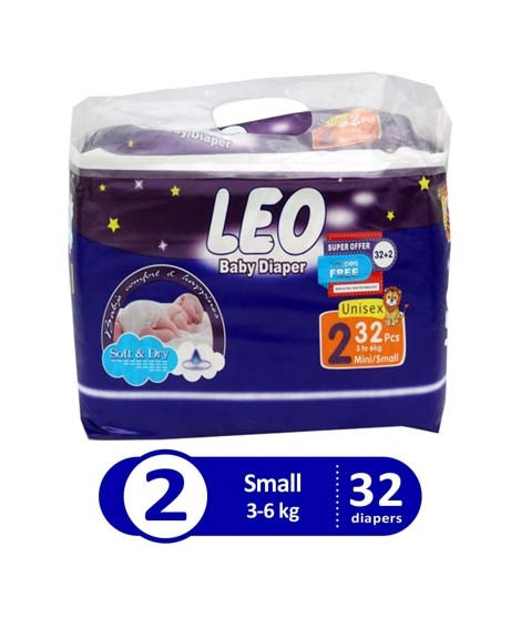 iShopping - Leo Blue Baby Diaper Regular Small 3-6 KG Pack Of 32