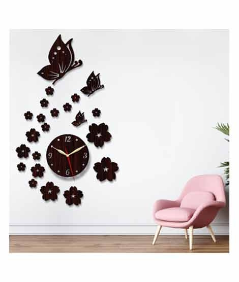 iShopping - LookNBuy Flying Butterflies 3D Wooden Wall Clock (0017)