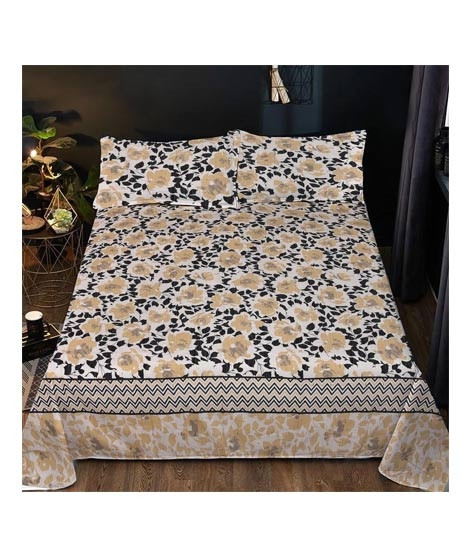 iShopping - Maguari Flowers Design Double Bed Sheet Black & Cream (0357)