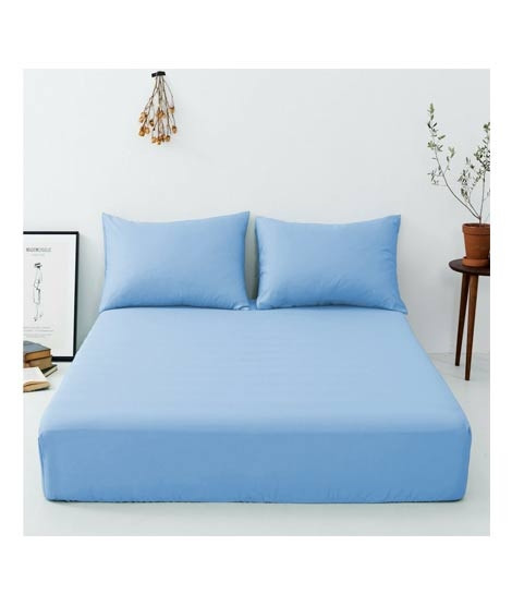 iShopping - Maguari Luxury Cotton Fitted Single Bed Sheet With Pillow Cover Sky Blue