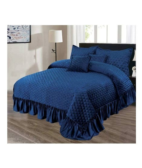 iShopping - Maguari Luxury Quilted Frill Design King Bed Sheet Navy Blue