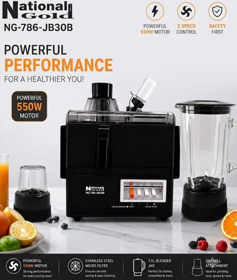 iShopping - National Gold 3 In 1 Glass Jar Juicer Blender (NG-786-JB30B)