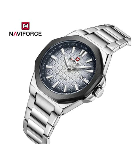 iShopping - Naviforce Signature Textured Watch For Men Silver (NF-9258-10)