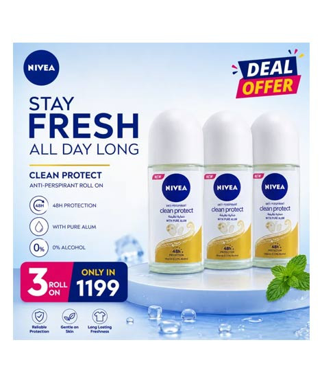 iShopping - Nivea Clean Protect Anti Perspirant Roll On 50ml - Pack of 3