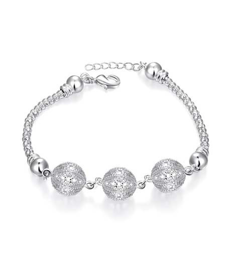 iShopping - Jani store Pearlistan Matte Smooth Balls With Double Chain Bracelet For Girls - Silver