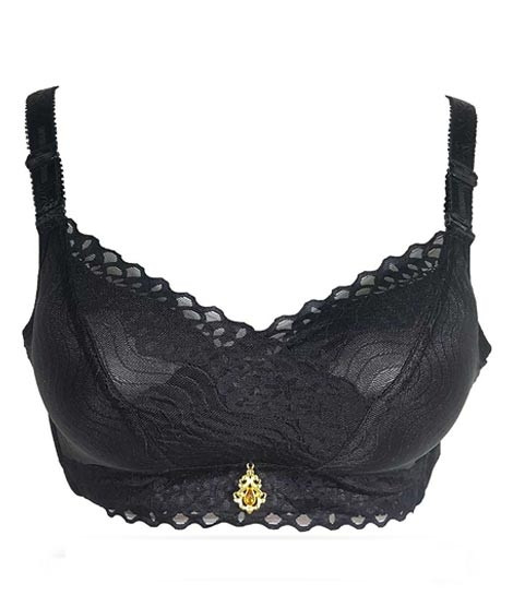 iShopping - Purple Bag Net Lace Soft Double Padded Wireless Pushup Bra Black (0030)