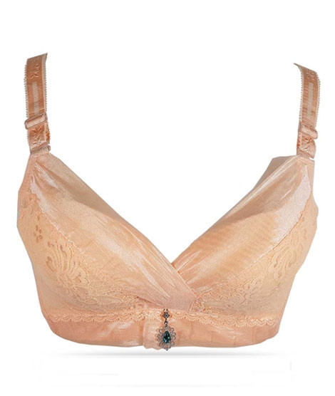 iShopping - Purple Bag Soft Padded Air Holes Wireless Lace Bra Peach (0054)