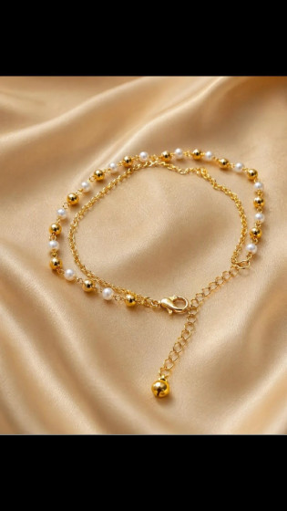 iShopping - House Of Nar Aurelia Pearl Chain White & Gold Pazeb