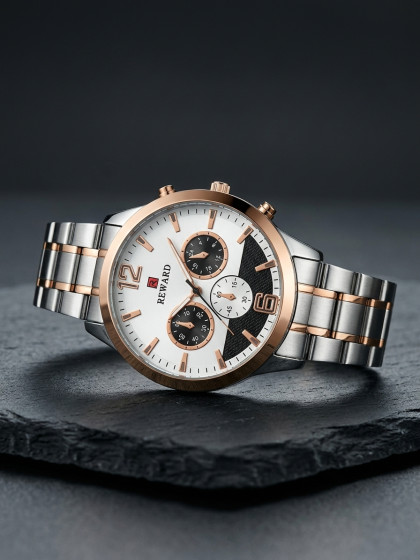 iShopping - REWARD Luxury Men's Chronograph Stainless Steel Watch – Two-Tone Silver & Rose Gold Chain Wrist Watch for Men