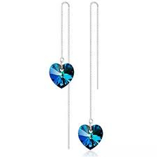 iShopping - SS Mart Heart Crystal Long Drop Earrings Silver