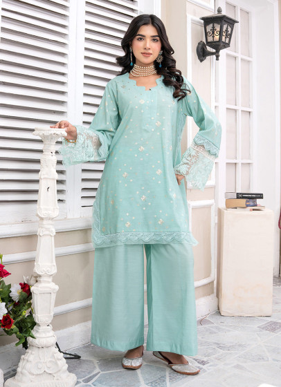 iShopping - Ahlam Aqua Lace Jackard Embroidery Suit 2-Piece