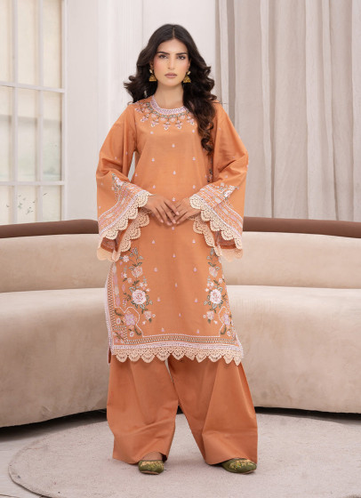 iShopping - Ahlam Caramel N Lace Embroidered Lawn Suit 2-piece