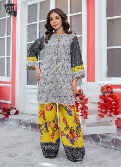 iShopping - Ahlam Citron Geometry Printed Lawn Kurta Set 2-Piece