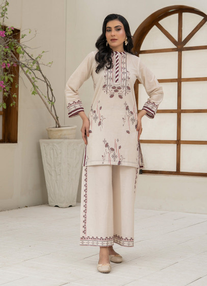 iShopping - Ahlam Classic Beige Minimal Printed Lawn Kurta 1-piece