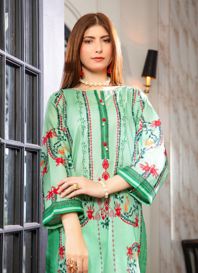 iShopping - Ahlam Classic Emerald Green Tunic Printed Lawn Kurta 1-piece