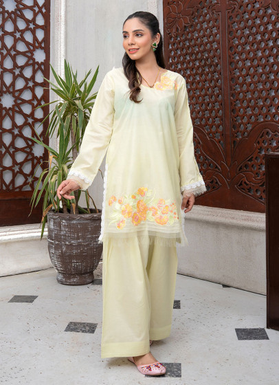 iShopping - Ahlam Cream Dahlia Cotton Suit 2-Piece