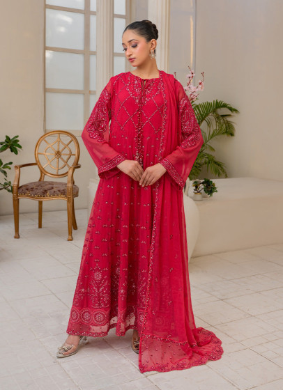 iShopping - Ahlam Crimson Aura Embroidered Chiffon Set 3-piece