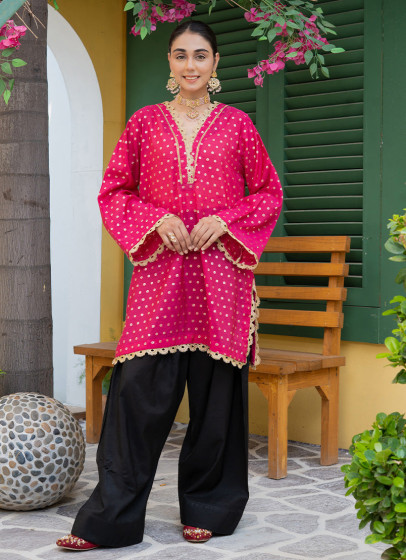 iShopping - Ahlam Fuschia Dreams Dyed Jacquard Kurta 1-piece