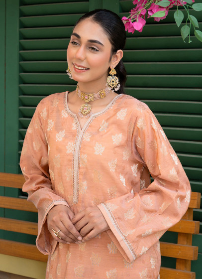 iShopping - Ahlam Golden Peach Jackard Suit 2-Piece