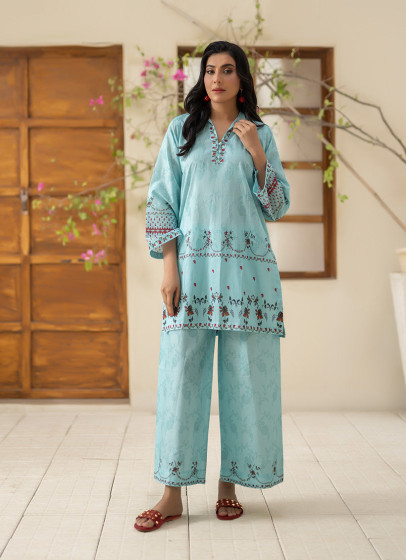 iShopping - Ahlam Ice Blue Luxury Printed Lawn Kurta 1-piece