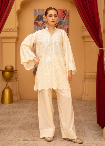 iShopping - Ahlam Ivory Ethereal Embroidered Bana Dora Pret 2-piece