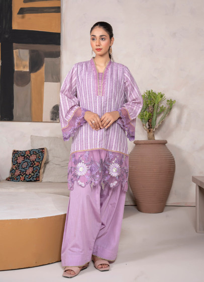 iShopping - Ahlam Lavender Classic Embroidered Jacquard Banarsi 2 Piece Suit