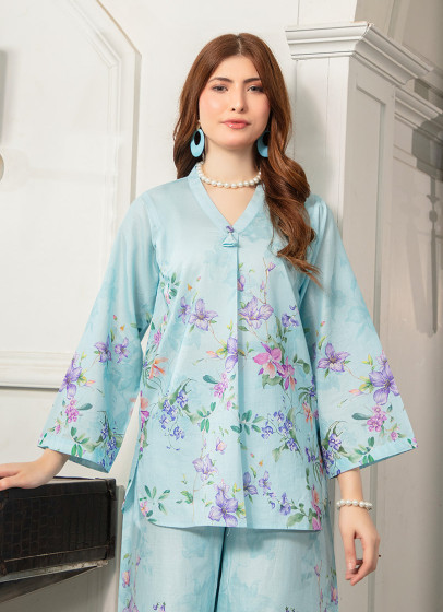 iShopping - Ahlam Light Blue Graceful Tunic Printed Lawn Kurta 1-piece