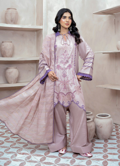 iShopping - Ahlam Lilac Lace Embroidery Raw Silk Suit 3-piece