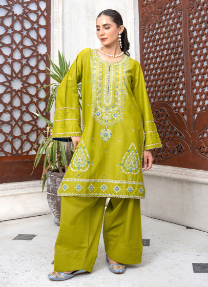 iShopping - Ahlam Lime Zeal Cotton Suit 2-Piece