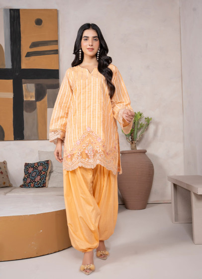 iShopping - Ahlam Mustard Embroidered Jacquard 2 Piece Suit