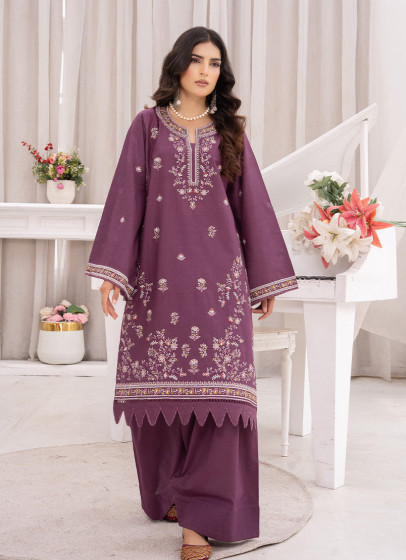 iShopping - Ahlam Orch Plum Embroidered lawn Suit 2-piece