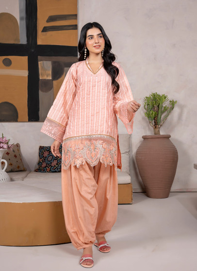 iShopping - Ahlam Peach Glow Embroidered Jacquard Banarsi 2 Piece Suit