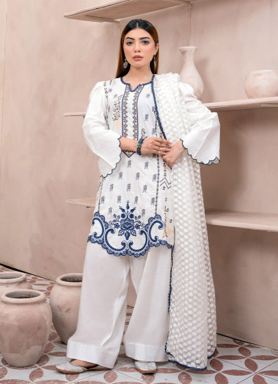 iShopping - Ahlam Sapphire Sky Embroidery Raw Silk Kurta 3-piece