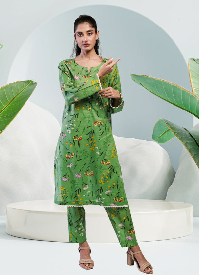 iShopping - Ahlam Soft Cambric Stitched Pastel Green CO-ORD Set