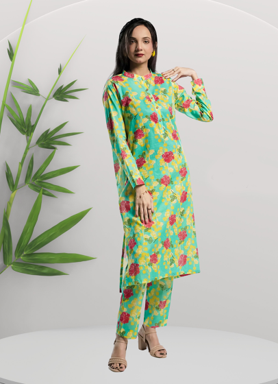 iShopping - Ahlam Soft Cambric Stitched Seafoam CO-ORD Set
