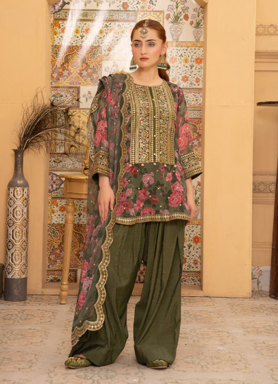 iShopping - Ahlam Zeyora Embroidered Printed Silk Suit 3-piece